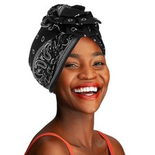 Motique Accessories Paisley Turbans for Women with Pretied One Size, Black