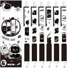 12 Pcs Cute Kawaii Cat Gel Pens 0.5 Mm Black Ink Novelty Cartoon Animal Writing