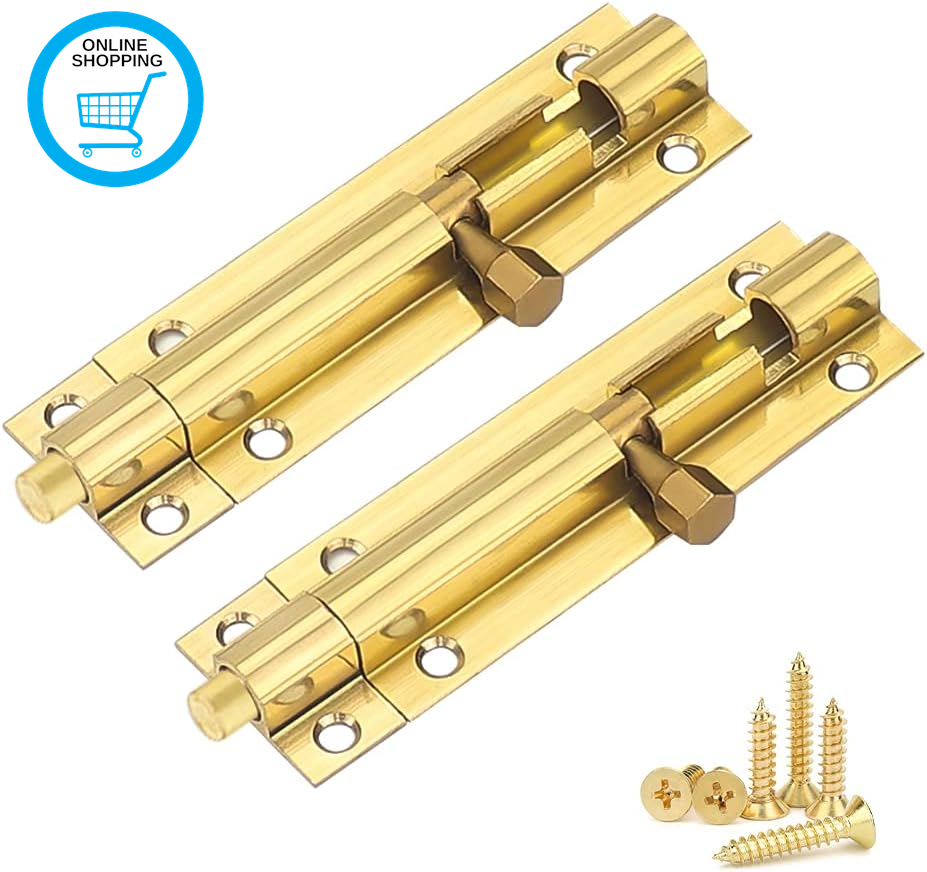 2 Pack Brass Bolt Lock Door Bolts Door Security Slide Latch Lock 3 Inch with Sta
