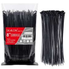 Zip Ties 8 inch 100 Pack , 40lbs Tensile Strength, Black 8" 100