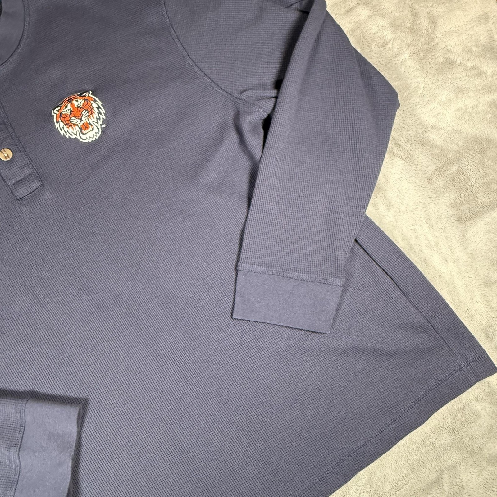 Vintage Detroit Tigers Dunbrooke Waffle Knit Henley T-Shirt Mens 3XL Blue Rare image 7