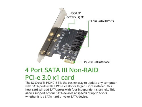 4 Port SATA III PCI-e 3.0 x1 Card Non-Raid with Low Profile Bracket - Picture 5 of 12