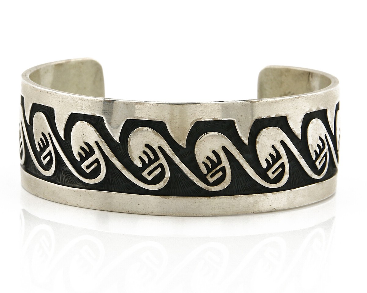 Hopi Bracelet .925 Silver Handmade Overlay Pattern Cuff