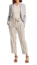 NEW 125 Lauren Ralph Lauren Crop Linen Blend Pants Sz 6 Pin Striped W/ Lining