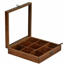 Wooden Masala Dabba with Glass Top Containers Jars Cum Kitchen Spice Box