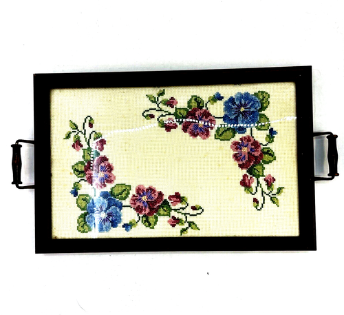 Vintage Completed Cross Stitch Wooden Tray - Welcome - Serving or Wall Decor - Picture 2 of 8