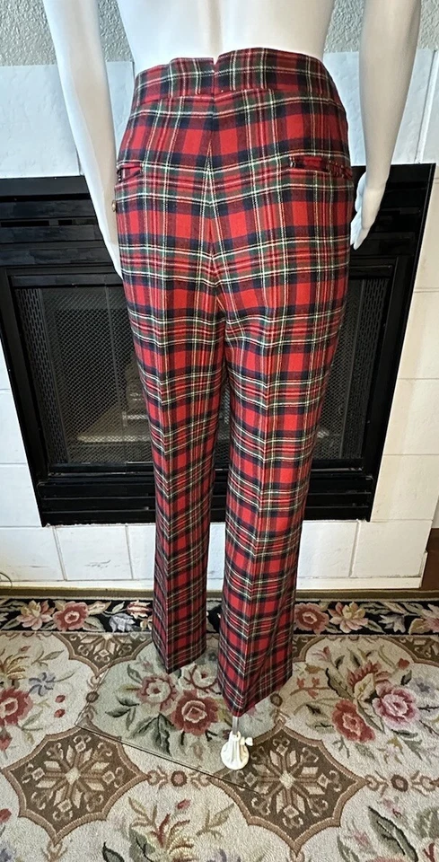VTG Nordstrom pants in Tartan Red Plaid Wool Set For Suspenders Adj Waist 34-36” - Image 4 of 4