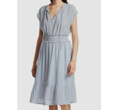 Rails Womens Linen Midi Dress Blue White Stripe V-Neck Smocked Medium $188  MSRP | eBay