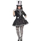 Dark Mad Hatter Costume Set for Adults Medium Black White Tutu Dress Tophat