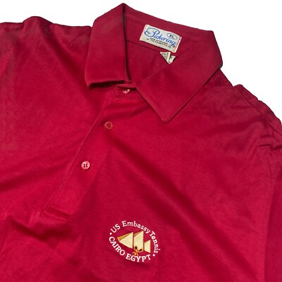 VTG US Embassy Tennis Cairo Egypt Red Polo Shirt Men s Size XL Pickering Cotton
