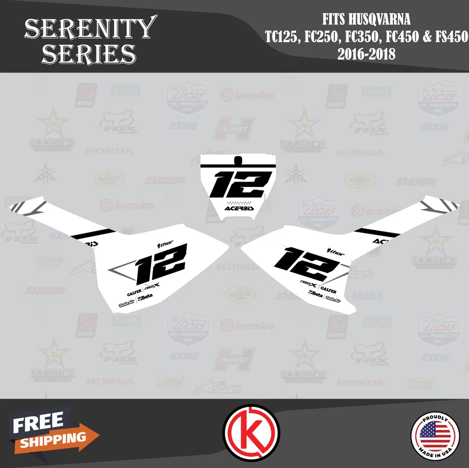 Kit de gráficos para Husqvarna TC125 FC250 FC350 FC450 2016 2017 2018 Serenity-White Foto 3 de 4