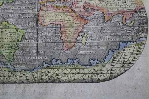 ORIGINAL ANTIQUE c.1590 TOMASO PORCACCHI WORLD MAP HAND COLORED NICELY FRAMED - Picture 7 of 16