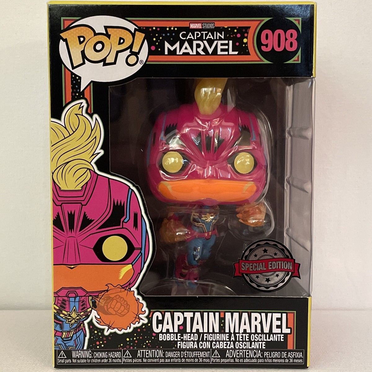 Funko Pop! Captain Marvel 908 Blacklight Special Edition – 9,5 Cm Neon-Figur Unter Schwarzlicht, In Sichtfensterbox (Marvel Sammlerstück)