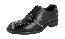 PRADA Runway Leather Oxford Dress Shoes - Rivets - Black - NEW -  US 7 EU 40