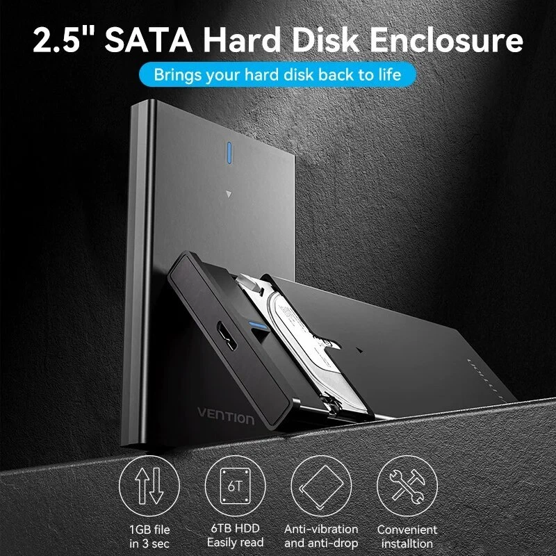 Hard Drive Disk Case Enclosure 2.5 in USB 3.0 SATA SSD HDD Micro B HD External - Image 2 of 4