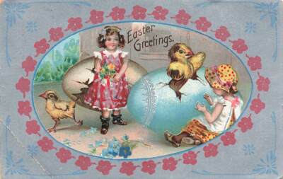 c1910 Old World Fantasy Children Chick Hatching Huge Egg   Easter P152