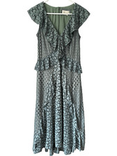 NEW Anthropologie Antoinette Ruffled Midi Dress size M Green