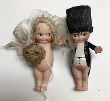 4.5  Antique 1920  s Kewpie Germany All Bisque O  Neil Wedding Bride  Groom DollS