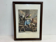 Antique " II Gavadenti" Hand Colored Engraving After Franco Maggiotto Framed