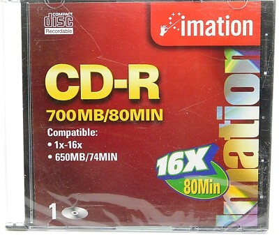 CDR Imation CD-R 700MB 80Min 1x 16x 650mb 74min Recordable 1 Pack