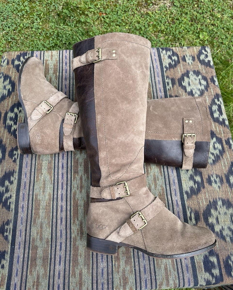 UGG Cydnee Suede Leather Knee High Riding Boots Sheepskin Lined