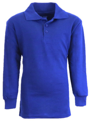 Boy's Button Long Sleeve Pique Polo School Uniform Shirts (3 PACK) Size 4-20 NWT