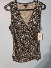 *I.N.C.* Ladies Size Med - Crossover Sleeveless Top w/Side Zipper Decoration B&W