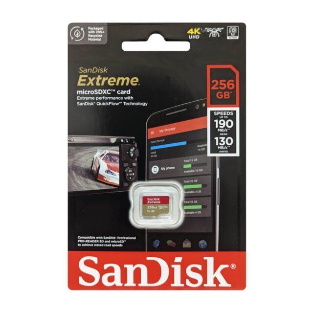 256GB Micro SDXC Extreme Pro Sandisk Memory Card (SDSQXCD-256G-GN6MA)