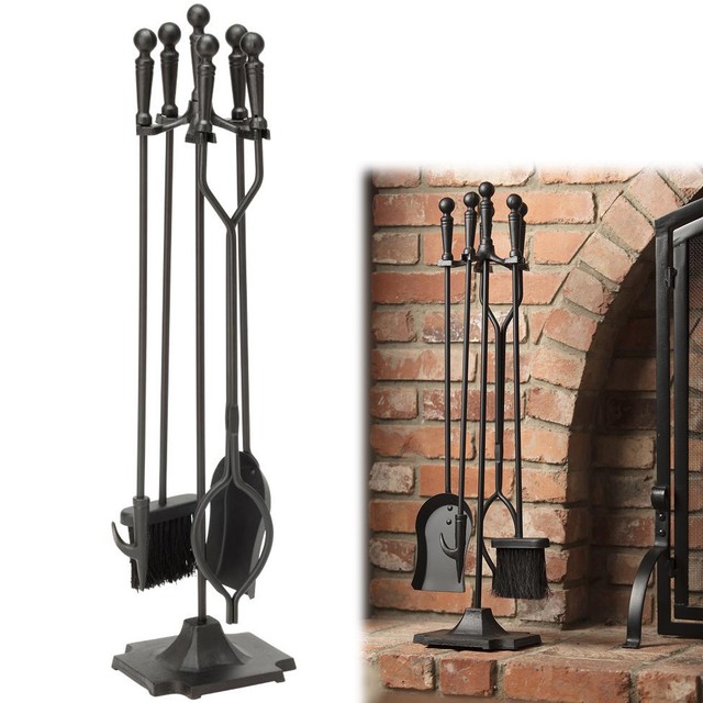 5 Pieces Fireplace Tool Set Iron Fire Place Cleaning Kit Ball