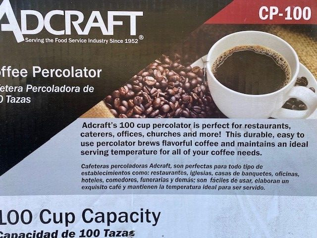 Adcraft CP-100 Coffee Percolator w/ 100-Cup Capacity, Stainless Steel (NEW)