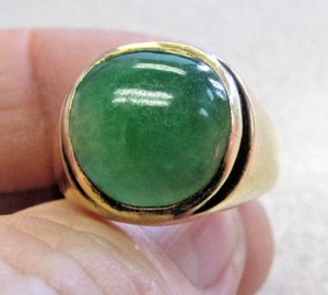 Estate 14k Men's Natural Untreated Green Jadeite Jade Ring size 9.5  Make Offer