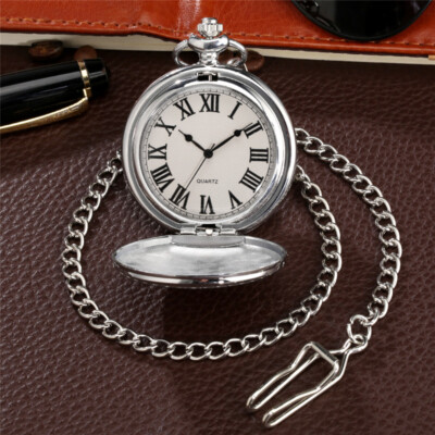 Glatte Silber Quarz Taschenuhr Damen Herren Halskette Kette Hochzeit Geschenk