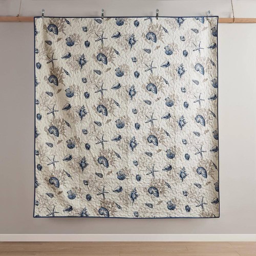 Madison Park Nantucket Coverlet Set Twin/Twin-XL Reversible In Blue 5-Piece - Picture 8 of 8