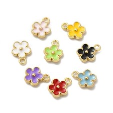100 pcs Golden Alloy Enamel Pendants Flower Charm For DIY Jewelry Making 10x8mm