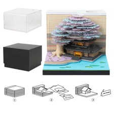 3D Memo Pad Tree House Notepad with Light Paper Carving Art Desk Pen Holder Gift