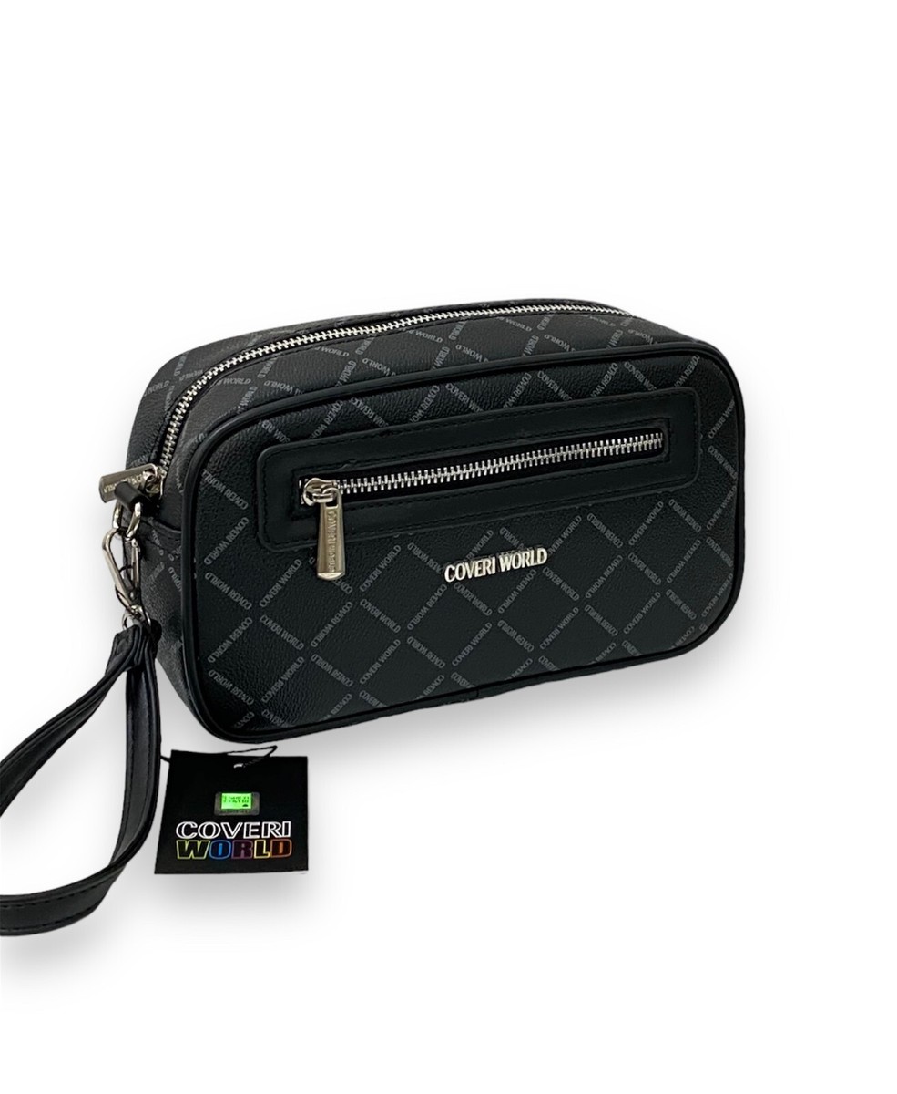 Pochette Uomo Donna Unisex Coveri World Pochette a mano con manico nero  marrone