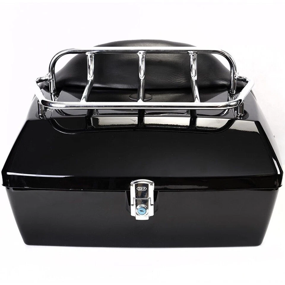 Motorcycle Hard Saddlebags Saddle Bags + Luggage Trunk Backrest Luggage Rack - Image 4 of 4