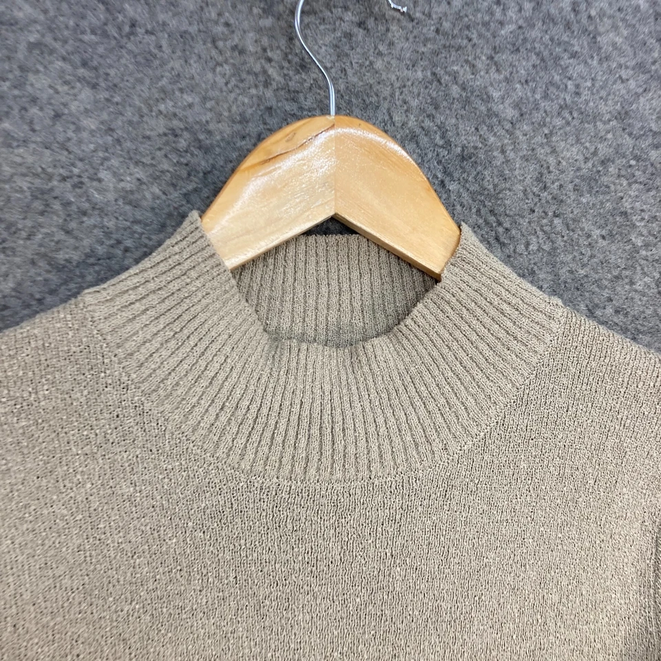 Top de algodón para mujer talla S pequeño beige tejido cuello alto corto manga larga 43611 Foto 3 de 4