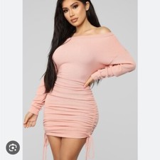 Fashion Nova Draw Me In Sweater Dress Off Shoulder Pink XS