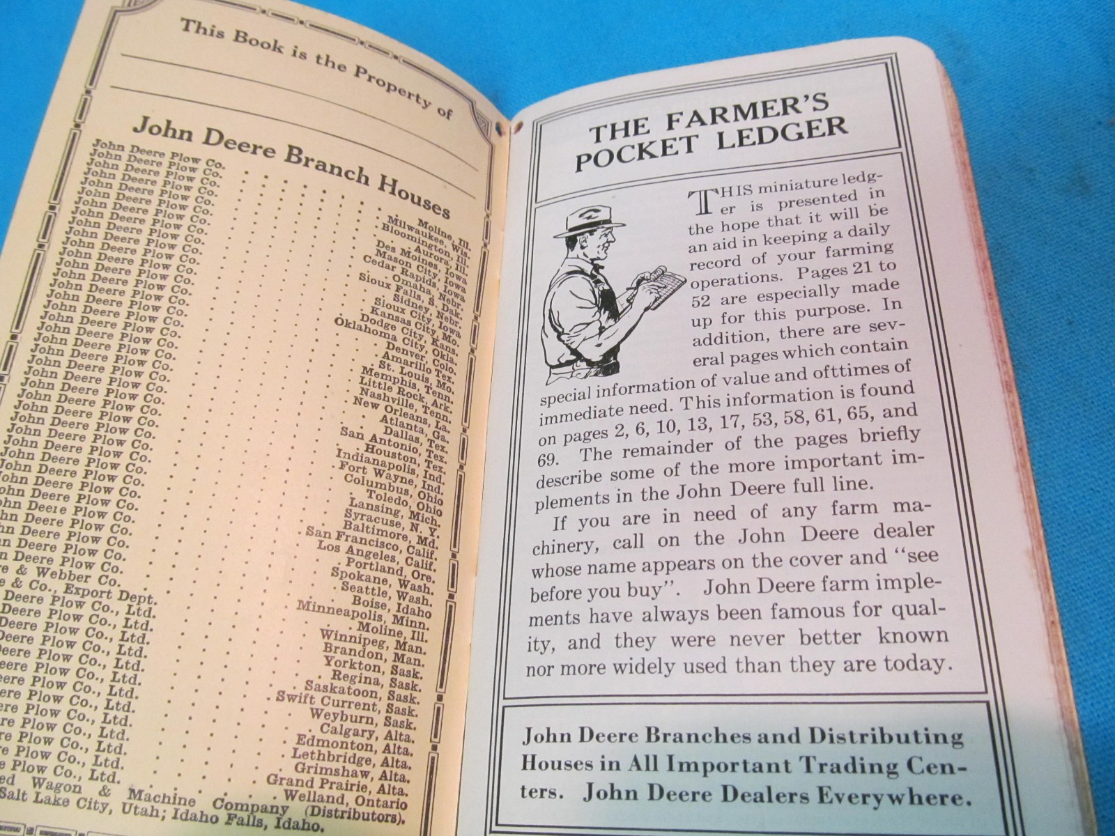 NOS UNUSED 19381939 JOHN DEERE FARMERS POCKET LEDGER F A TERBUSH