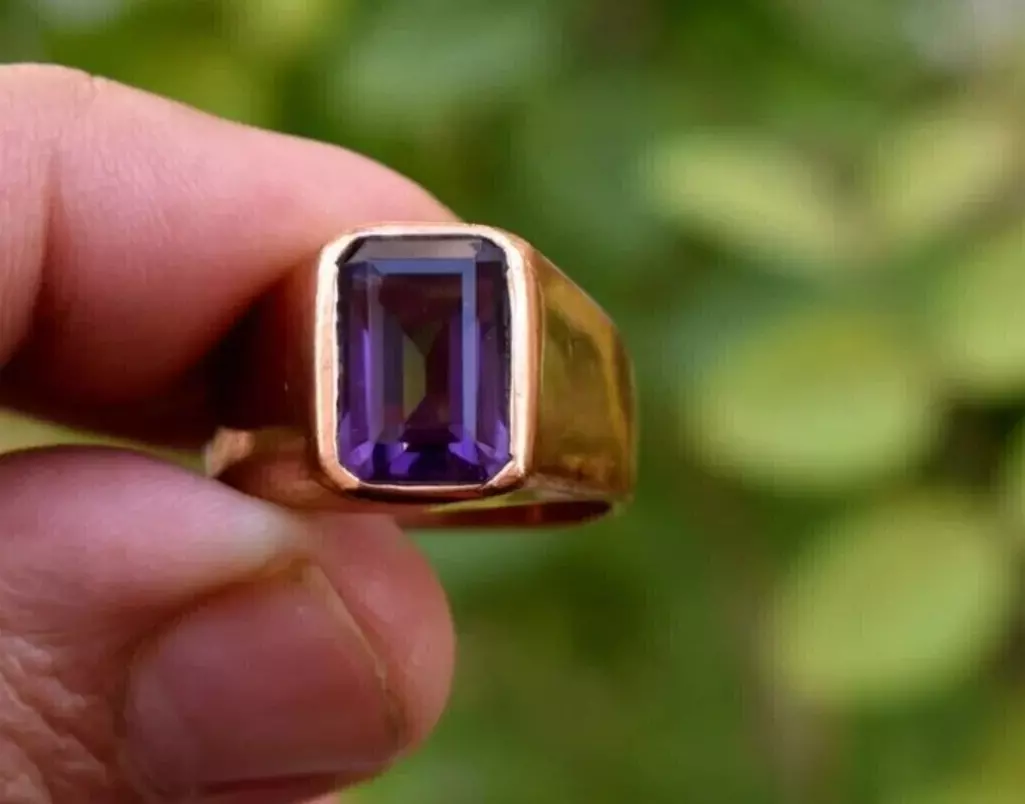 Solid 14k Yellow Gold Bezel 3 Ct Emerald Cut Lab Created Amethyst