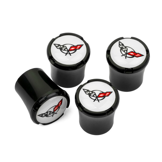 Chevrolet Corvette C5 Flags Logo Black Tire Valve Stem Caps White Logo USA eBay