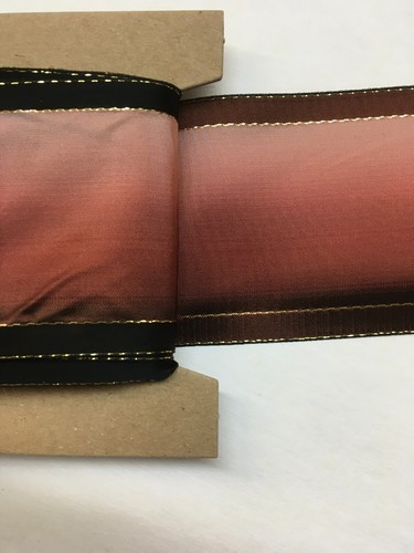 Vintage Ribbon Burgundy Ombré Taffeta and Black Satin 2.75" Wide Gold Lurex BTY - Picture 11 of 11