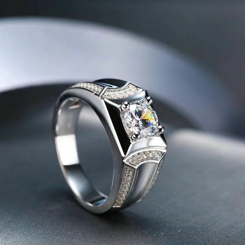 4-style Men's Wedding Round AAA CZ Claw Band 925 Silver Men 1ct Ring Size 6.5-12 - Picture 4 of 10