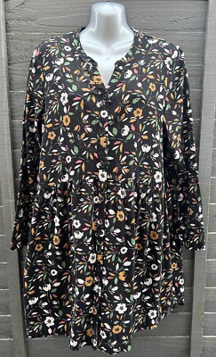 SEASALT CORNWALL LANTIC BAY BLACK MULTICOLOUR FLORAL PRINT TUNIC DRESS SIZE 12
