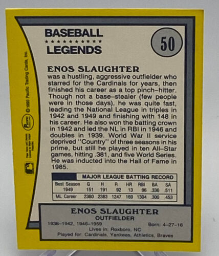 1990 Pacific Trading Autographed Enos Slaughter Card. NM+ HOF - Picture 2 of 2