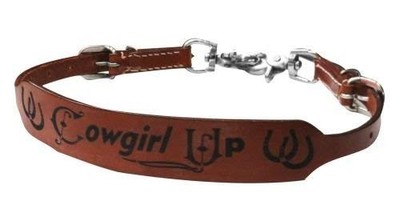 Showman ''Cowgirl Up'' & Horseshoe Design Branded Leather Wither Strap