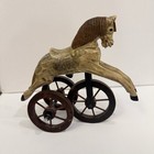Vintage Wooden Horse w/Three Wheels Toy Figurine Folk Art Primitive Hand Painted — photo 1