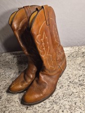 Vintage Men's Tan Brown Leather Cowboy Western Boots Size 10 D Neolite Heels