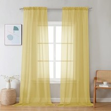 Sheer Curtains 90 inches Long 2 Panels, Light 42"W x 90"L Pack of 2 Yellow